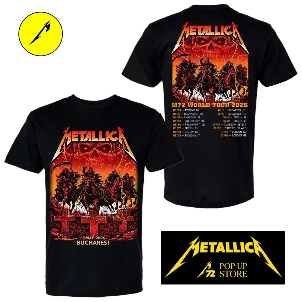 Metallica M72 Bucharest Pop-Up Merch Double-Sided T-Shirt Arena National, Romania May 13, 2026 On World Tour 2026