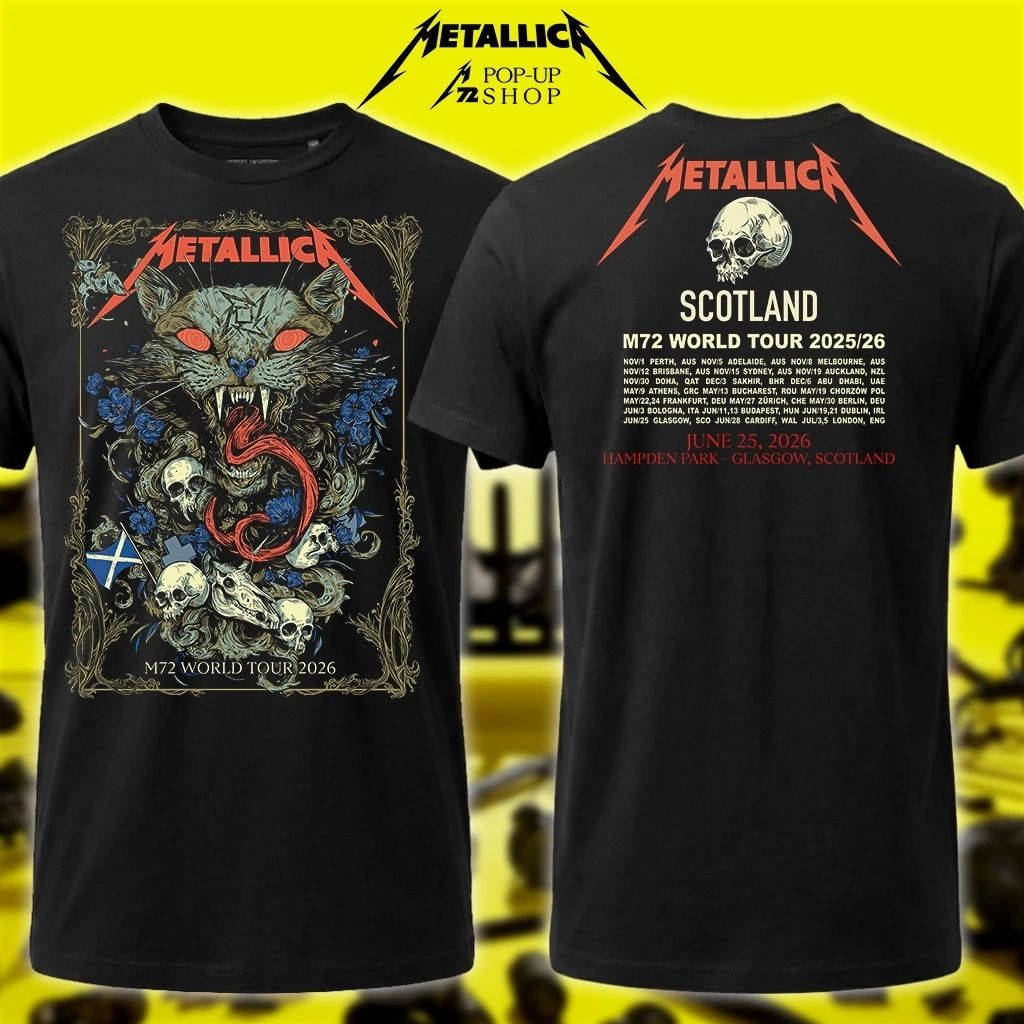 Special Edition Metallica EU Tour Shirt – M72 World Tour 2026 Glasgow, Scotland 25th June 2026 Wolf Skull Jack