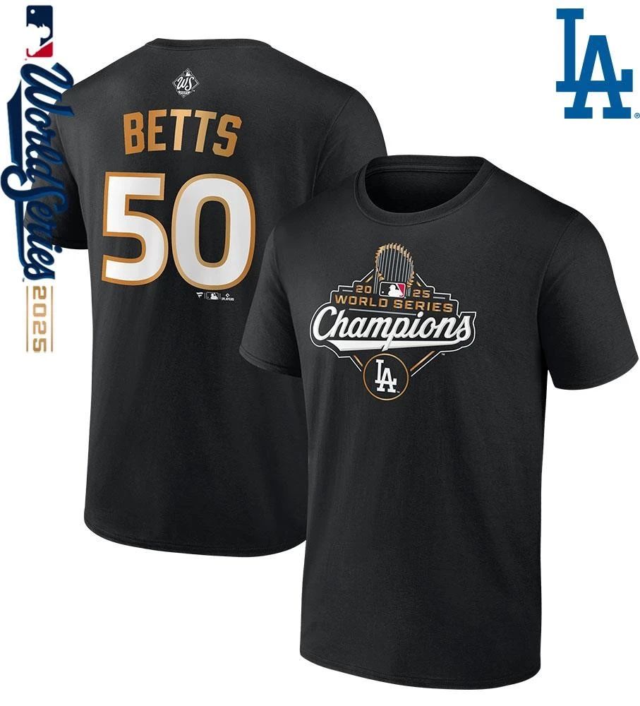 Mookie Betts Los Angeles Dodgers 2025 World Series Champions Name & Number T-Shirt