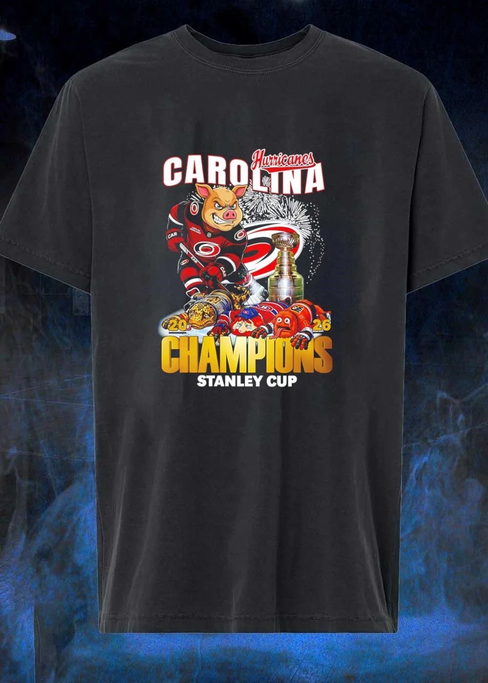 2026 Champions Carolina Hurricanes Mascot Defeating Rivals Stanley Cup T-Shirt