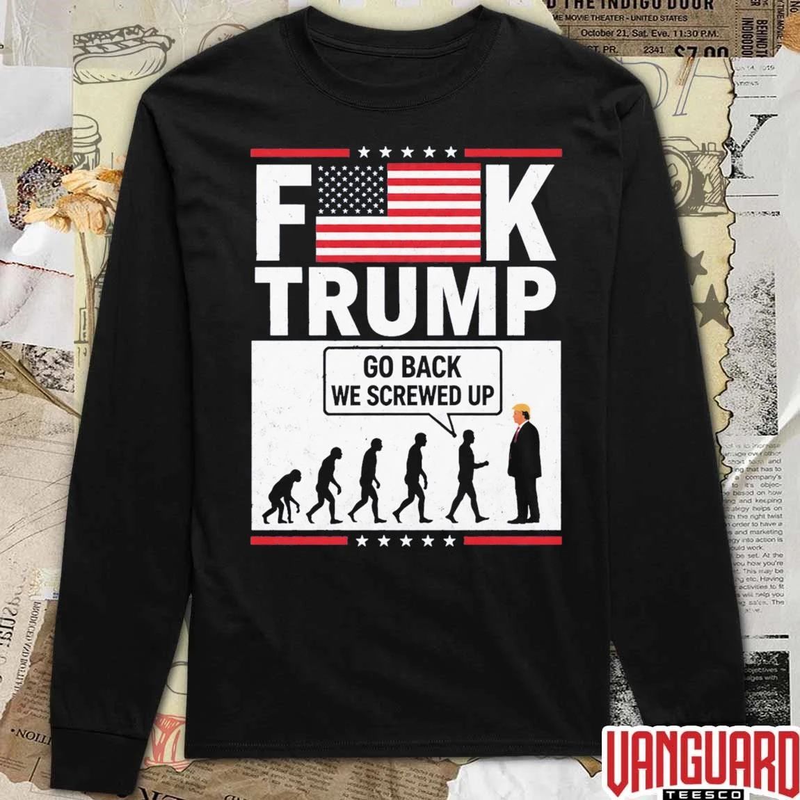 Stephen Colbert Wearing FK Trump Go Back We Screwed Up USA Flag t-shirt