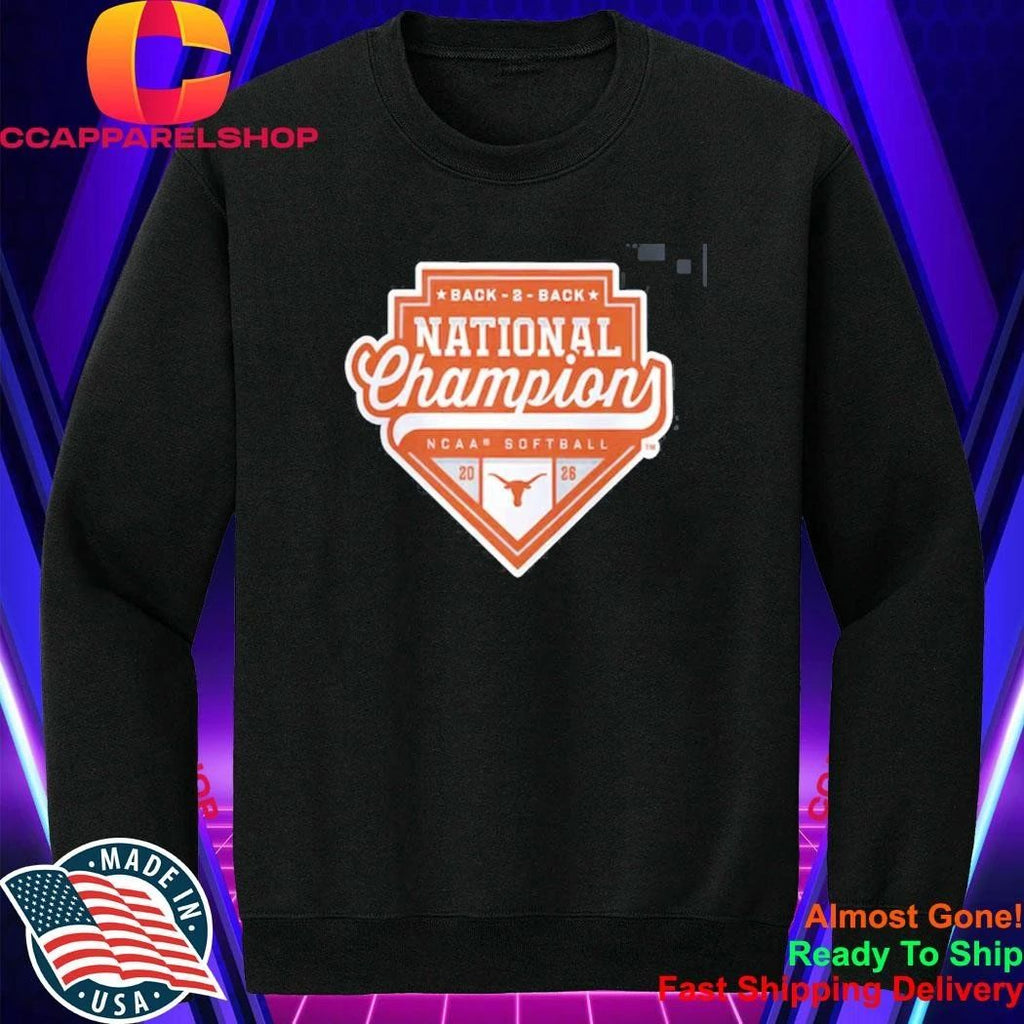 Texas Longhorns 2026 NCAA Softball Women’s College World Series Back-to-Back National Champions Logo Fanatics Black Shirt