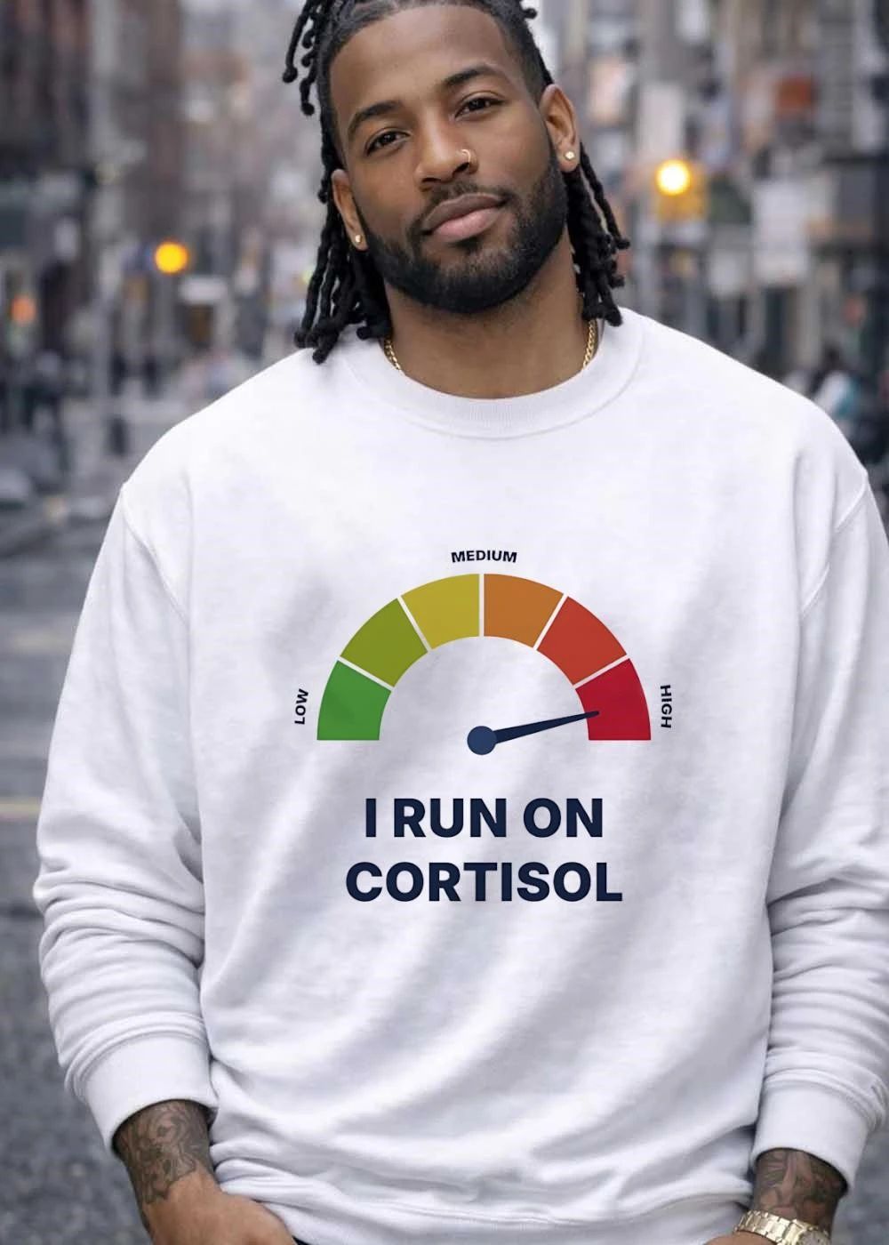 Cortisol Stress Meter Running on Cortisol shirt