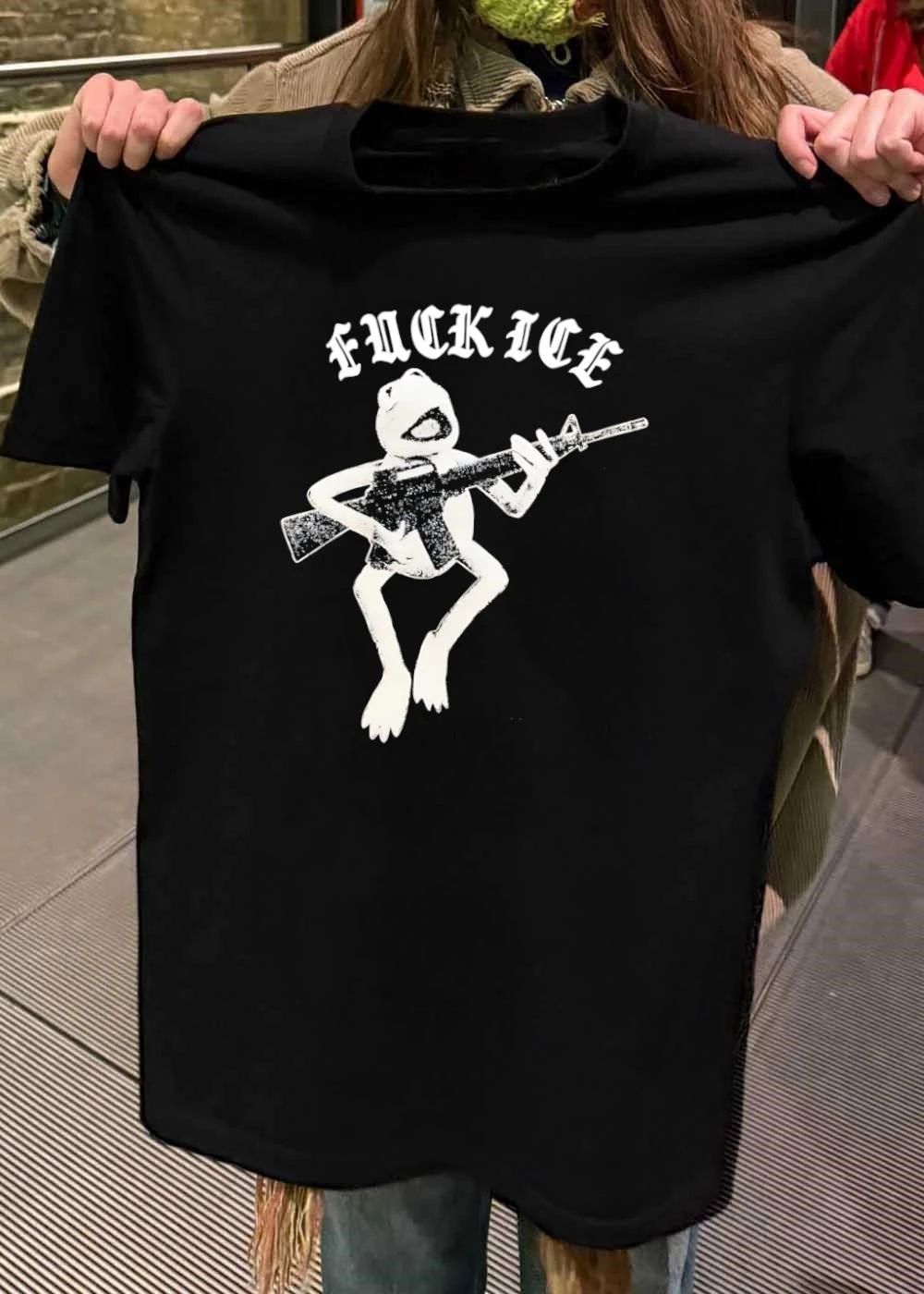 Froggy Protest Kermit Armed with Rifle Fuck ICE Shirt