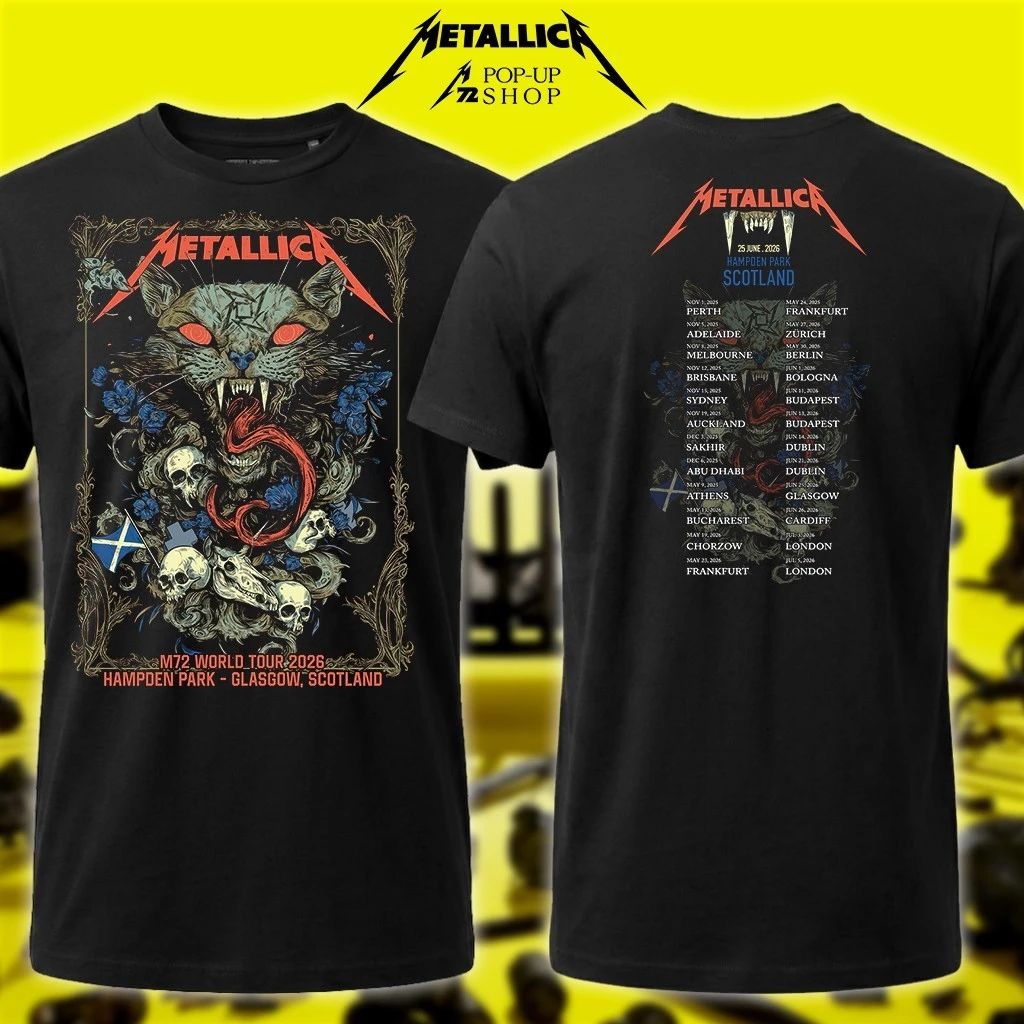Metallica M72 World Tour 2026 Shirt – Glasgow, Scotland 25th June 2026 European Concert Dates Wolf Skull Jack