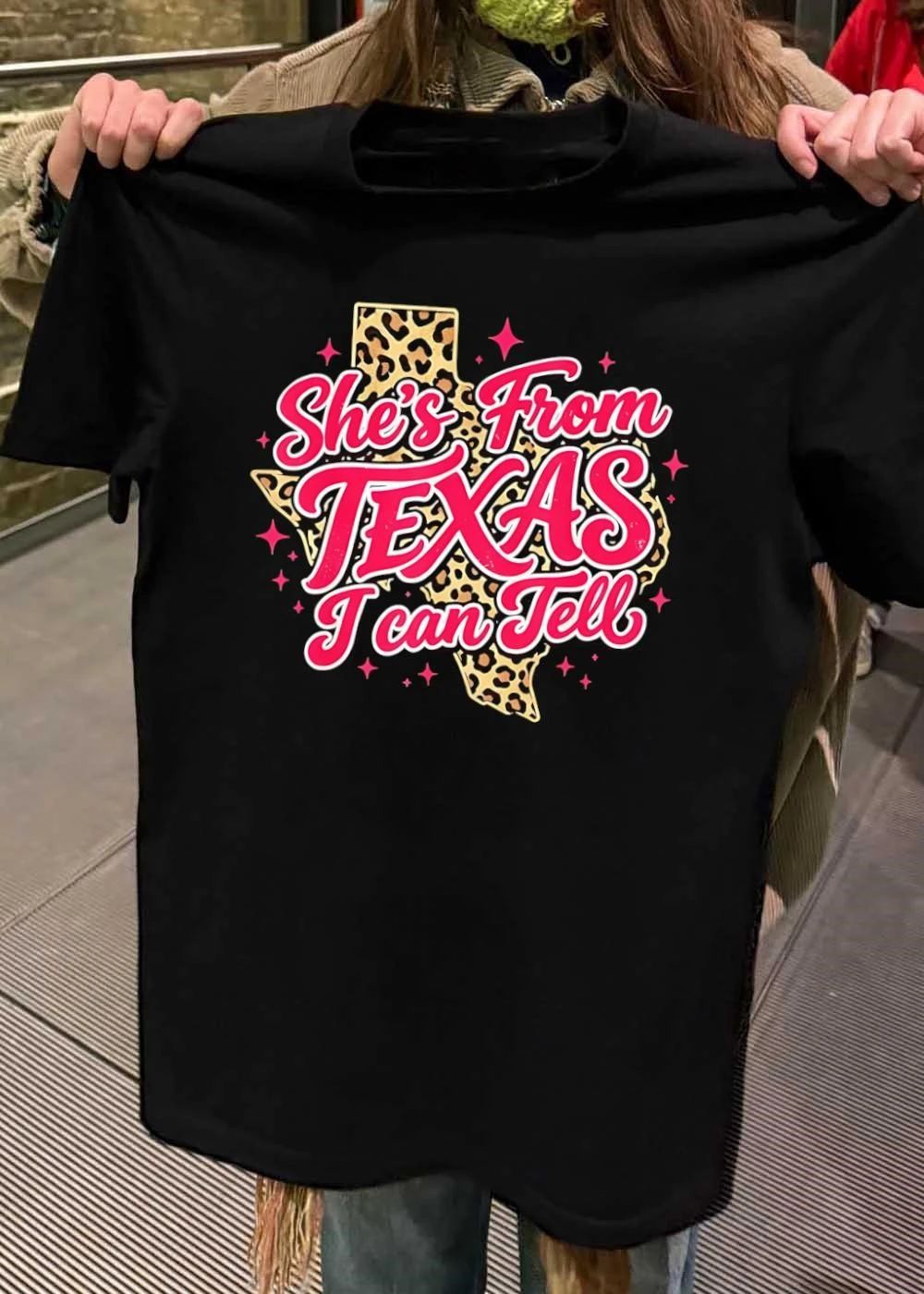 Leopard Print Western Women She’s From Texas I Can Tell T-Shirt