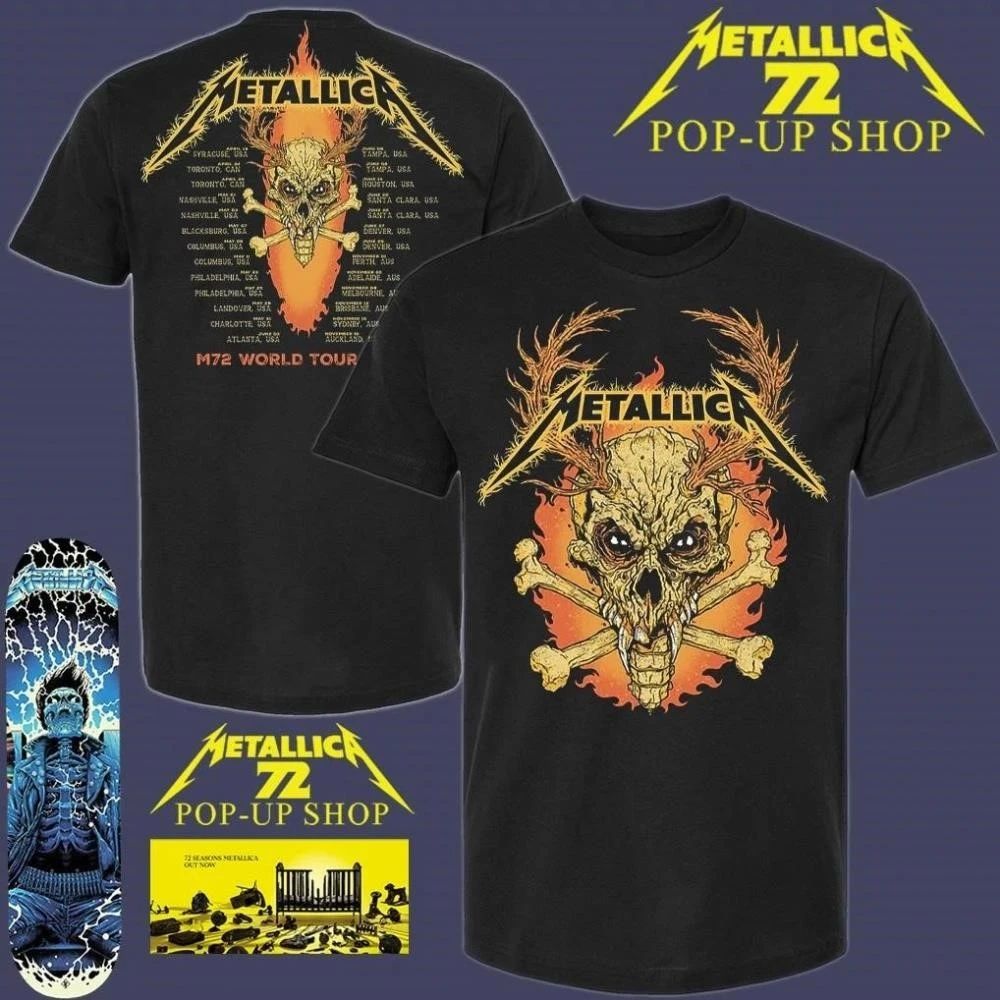 Metallica M72 World Tour 2025-2026 Backprint And Skull Artwork Tour Dates List Two Sided T-Shirt