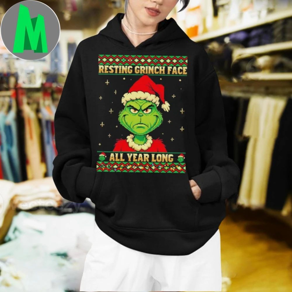 Resting Grinch Face All Year Holiday Knit T-Shirt