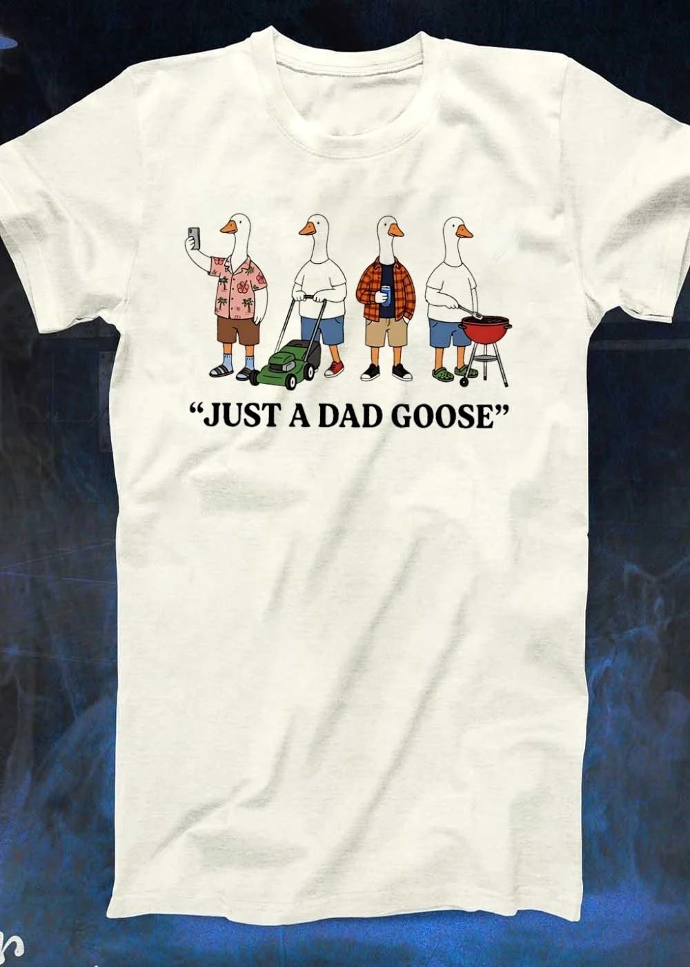 Geese dads animal selfie mowing beer grilling fatherhood just a dad goose shirt