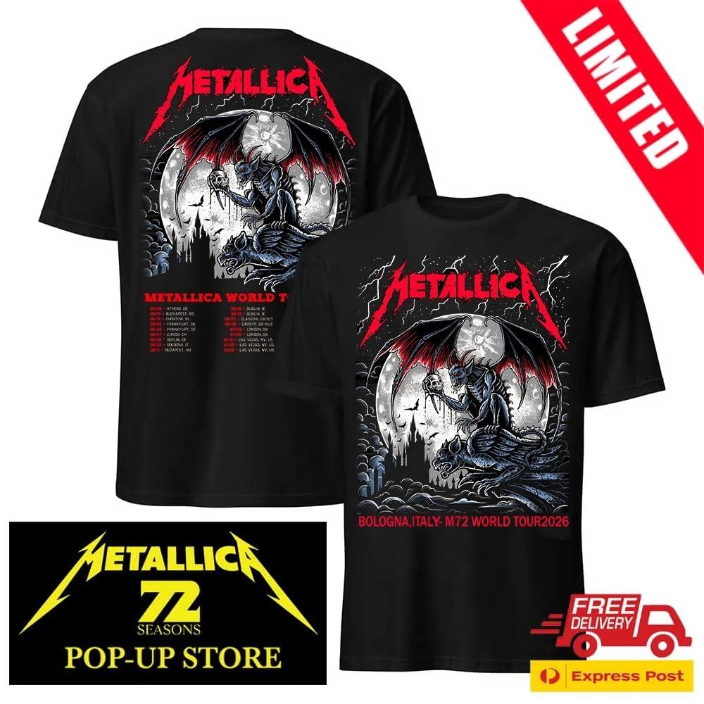 Metallica M72 Tour Bologna Italy 2026 Keith Stanley Official Pop-Up Shop 2-Sided Tee