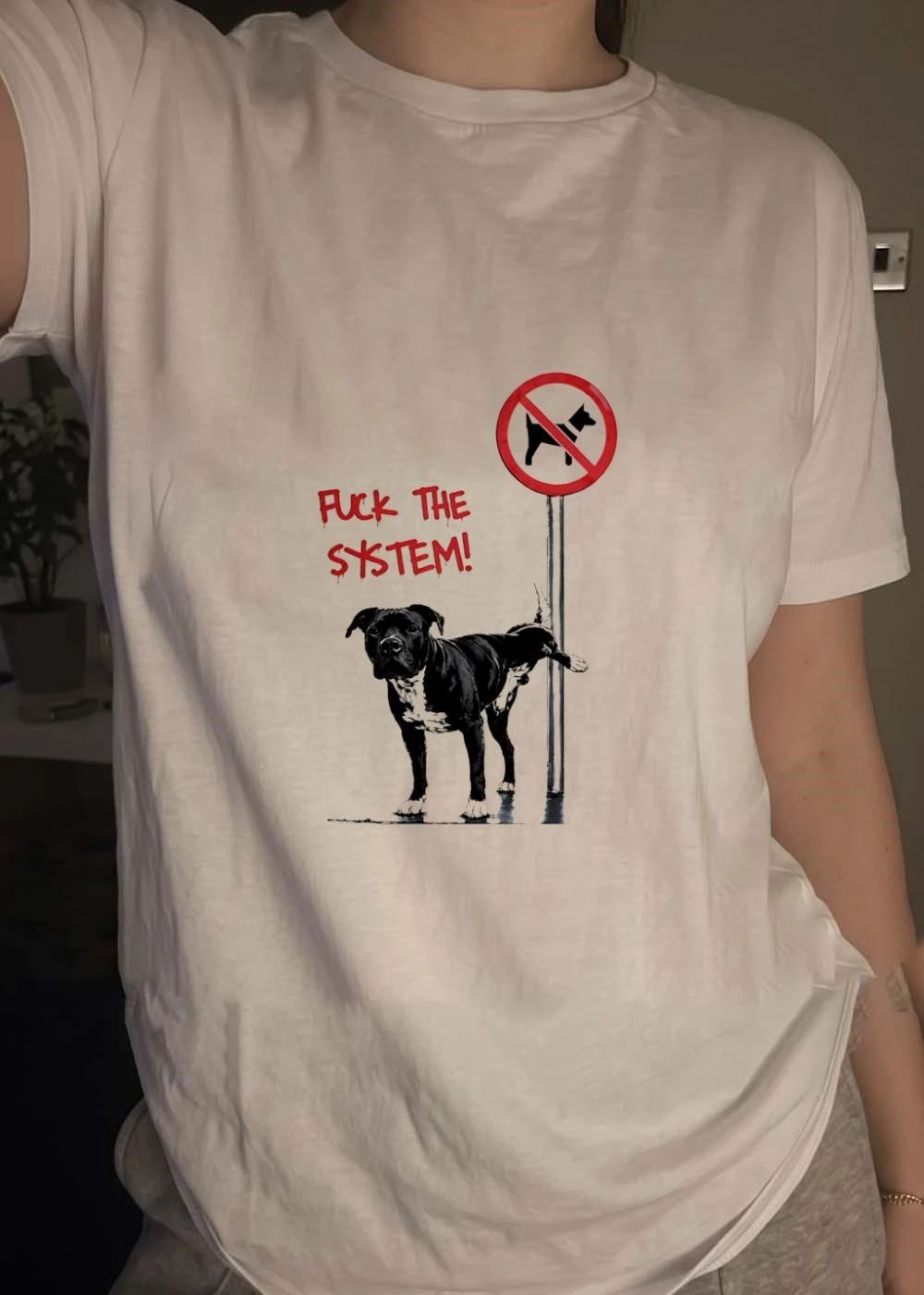 Anti-Dog Sign Fuck the System Pitbull T-Shirt