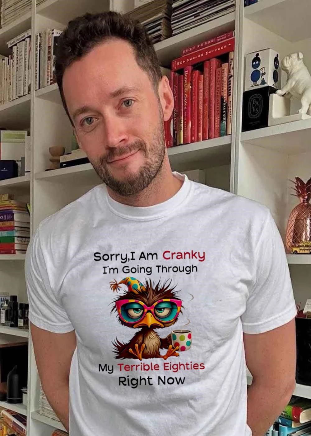Funny Bird Drinking Coffee Sorry I Am Cranky Going Through My Terrible Eighties T-Shirt
