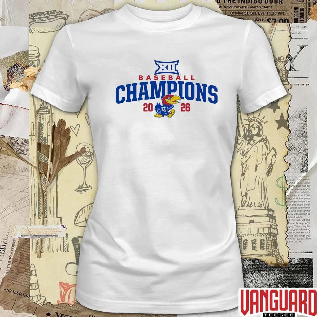 Kansas Jayhawks 2026 NCAA Big 12 Conference Pop Up Tee Champions 5 Panel Rope t-shirt