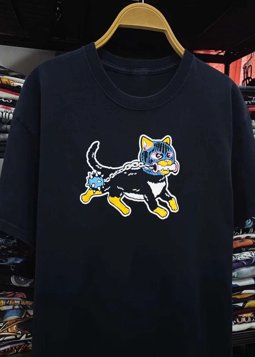 Streetwear Punk Cat Wearing a Balaclava with a Spiked Ball T-Shirt
