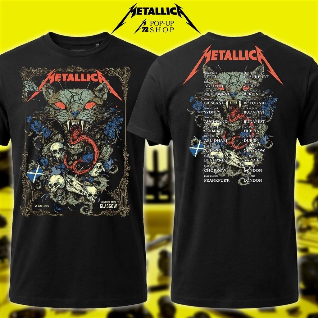 Metallica Concert Tee – Glasgow, Scotland 25th June 2026 M72 World Tour 2026 Wolf Skull