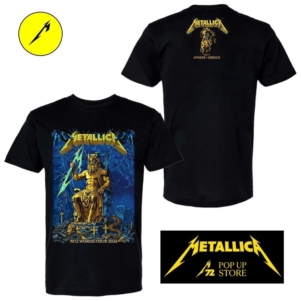 Metallica M72 Athens Pop-Up Shop 2026 Venue Tee At Olympic Stadium On 9 May 2026 Zeus Art Two Sided T-Shirt