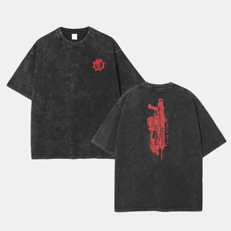 Gears War Lancer Washed Double Printed Acid Washed Tee Unisex T-shirt, Sweatshirt, Hoodie (1)