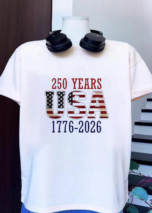 250 Years USA 1776-2026 American flag typography shirt