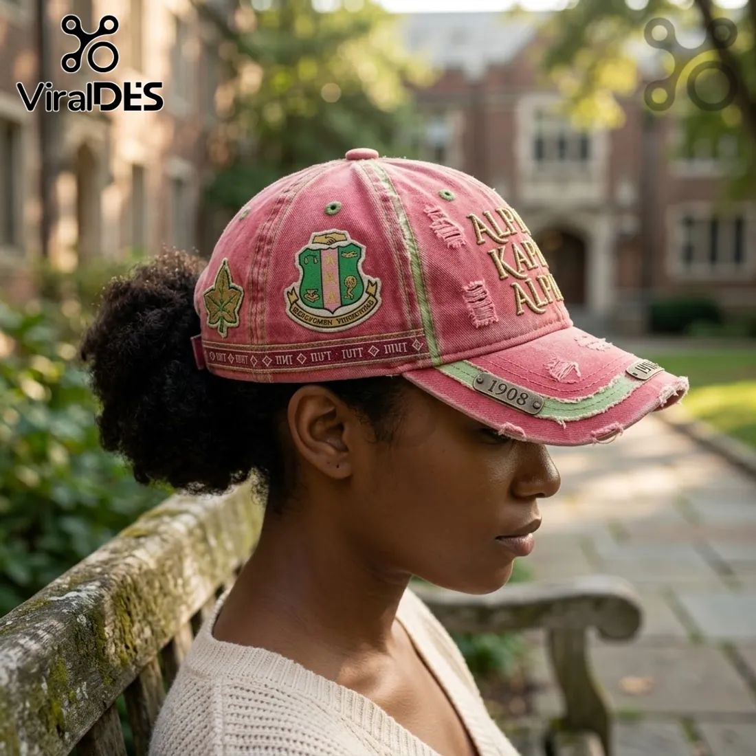 Alpha Kappa Alpha Pink Distressed Baseball Cap
