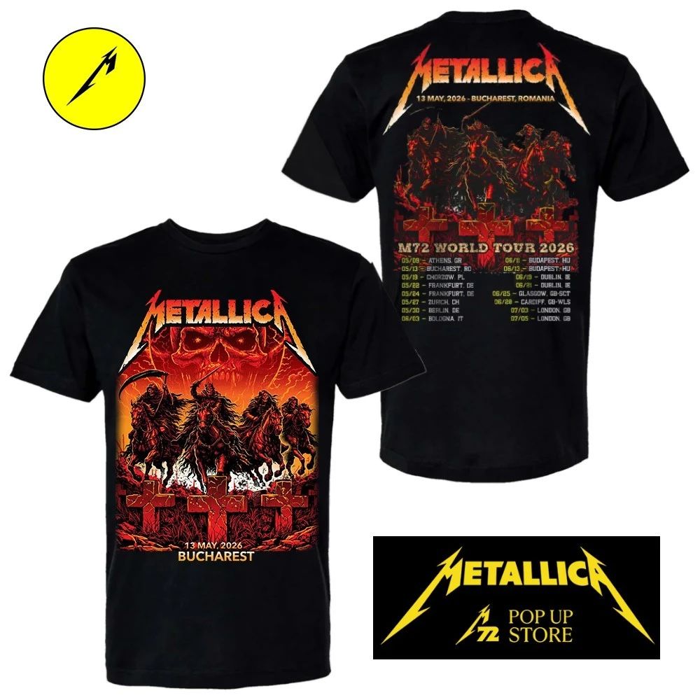 Metallica Bucharest Pop-Up Shop Setlist Backprint T-Shirt – M72 Romania 2026
