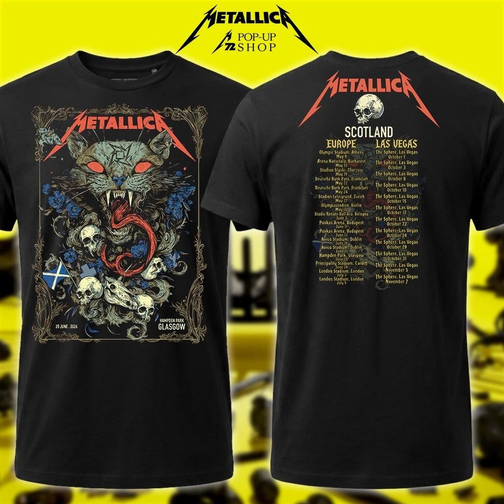 Limited Edition Metallica Glasgow, Scotland Shirt – M72 World Tour Las Vegas 25th June 2026 Wolf Skull Jack