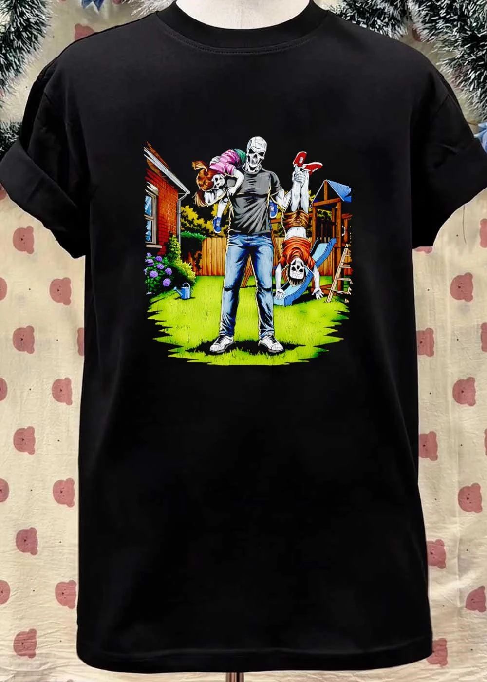 Darkest Dad Skeleton Carrying Children Garden Playtime T-Shirt
