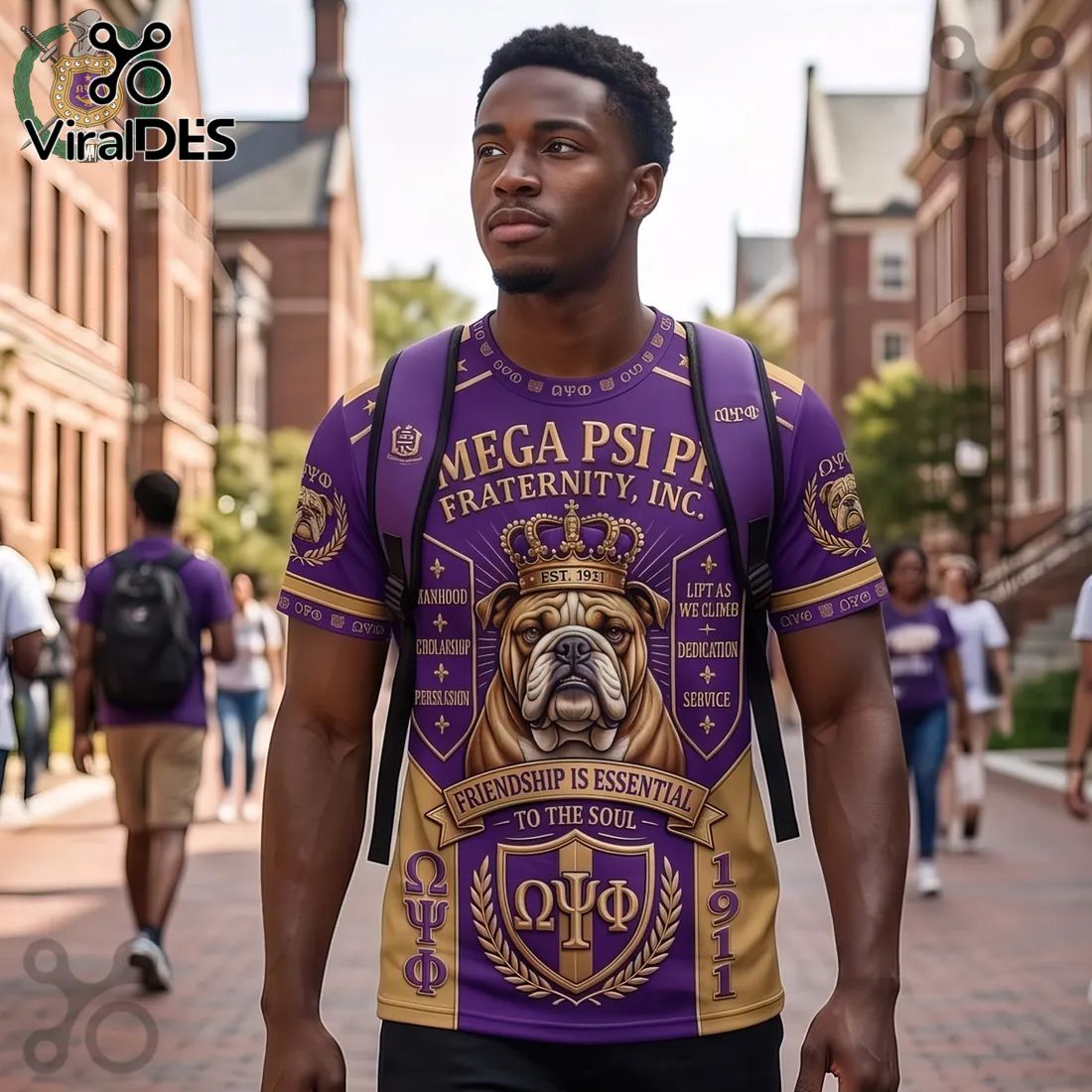 Omega Psi Phi Fraternity Bulldog Purple Gold T-Shirt