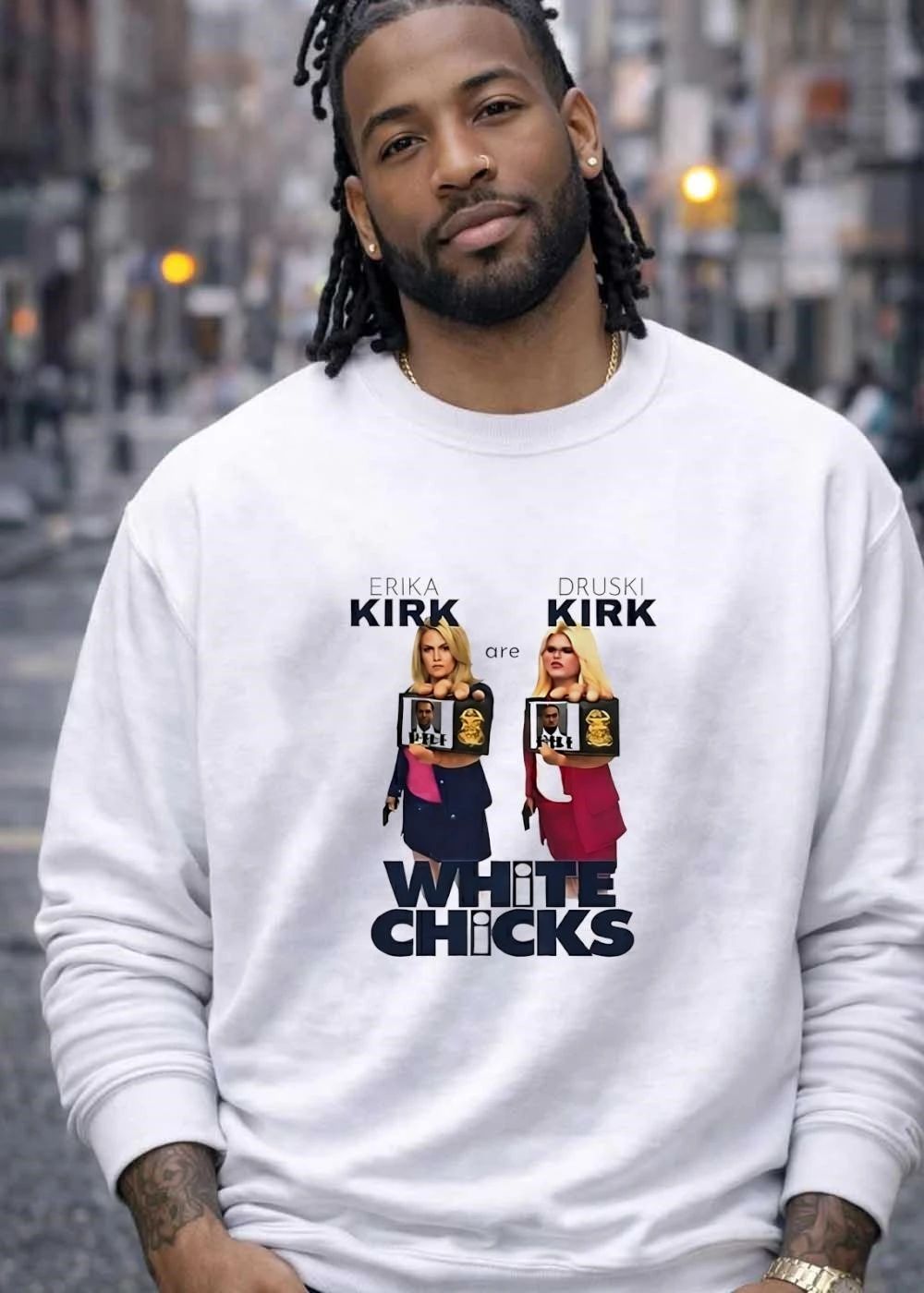 Funny Movie Parody Erika Kirk and Druski Kirk are White Chicks T-Shirt