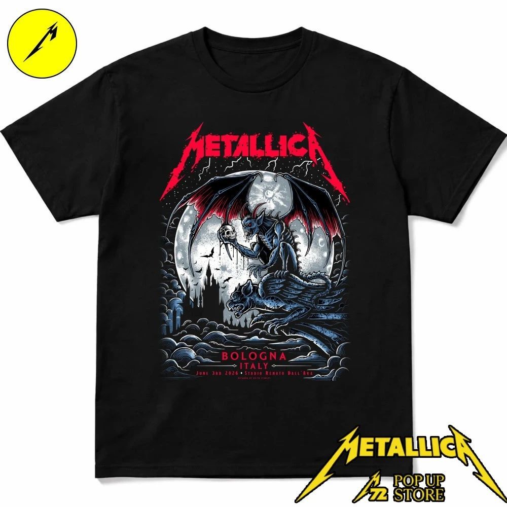 Metallica M72 Tour Bologna Concert Merch – Gargoyle Skull Limited Edition Tee