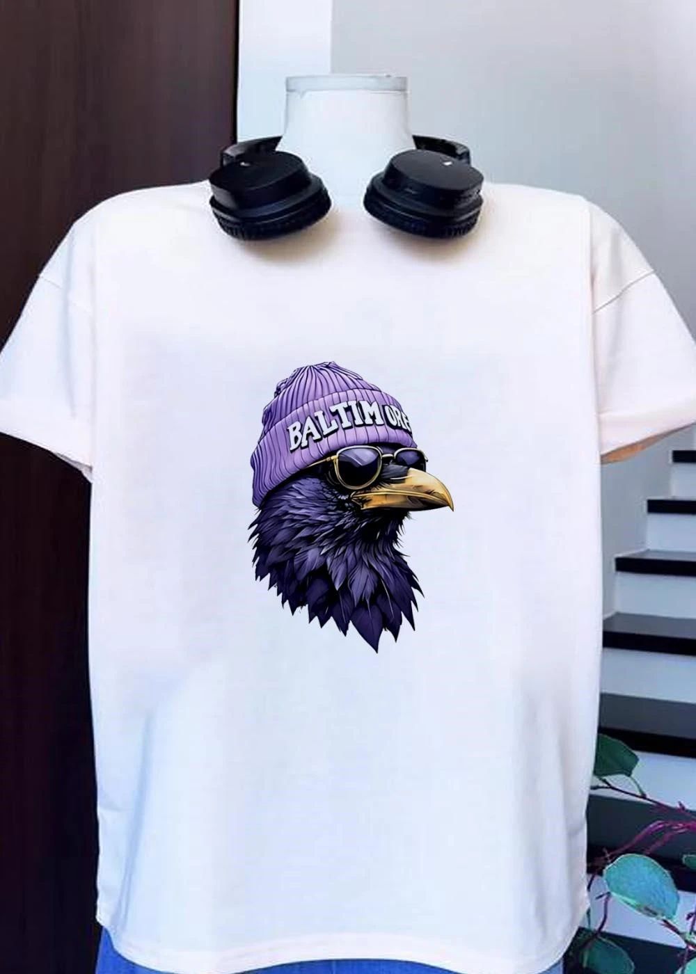 Cool Bird Gear Stylish Baltimore Raven Wearing a Beanie T-Shirt