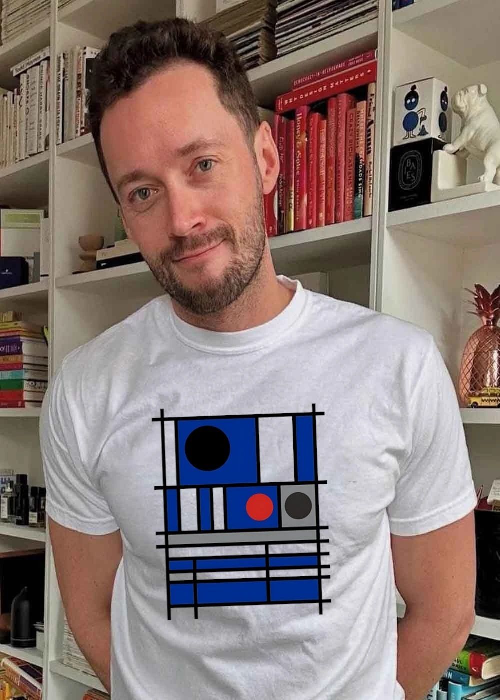 Abstract Geometric Shapes Blue Circles Squares shirt