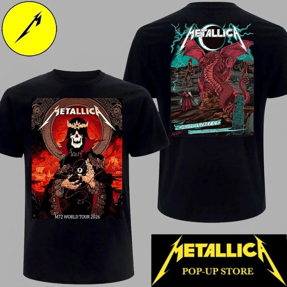 Metallica Merch Celtic Skull King combine Red Dragon Two-Sided Shirt