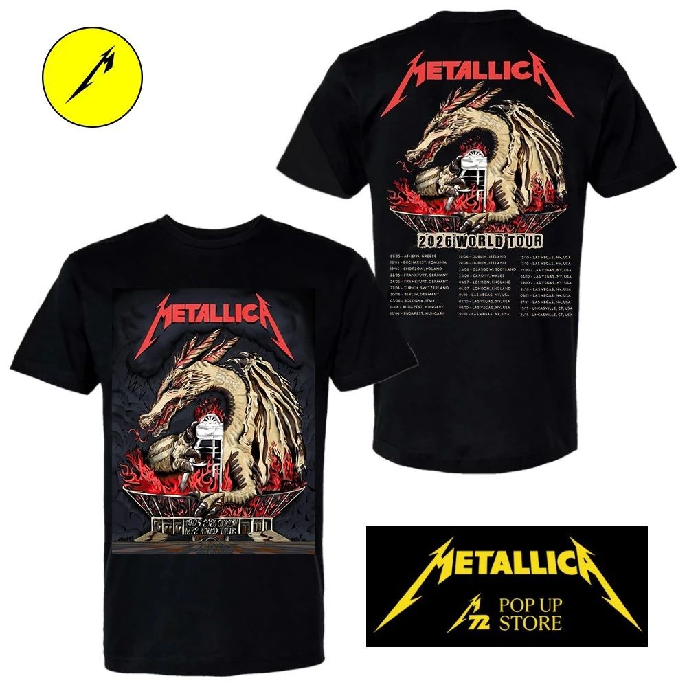 Metallica M72 Chorzów 2026 Pop Up Shop Poster In Chorzów Poland At Stadion Slaski On May 19 2026 Smok Wawelski (Wawel Dragon) Two Sided Shirt