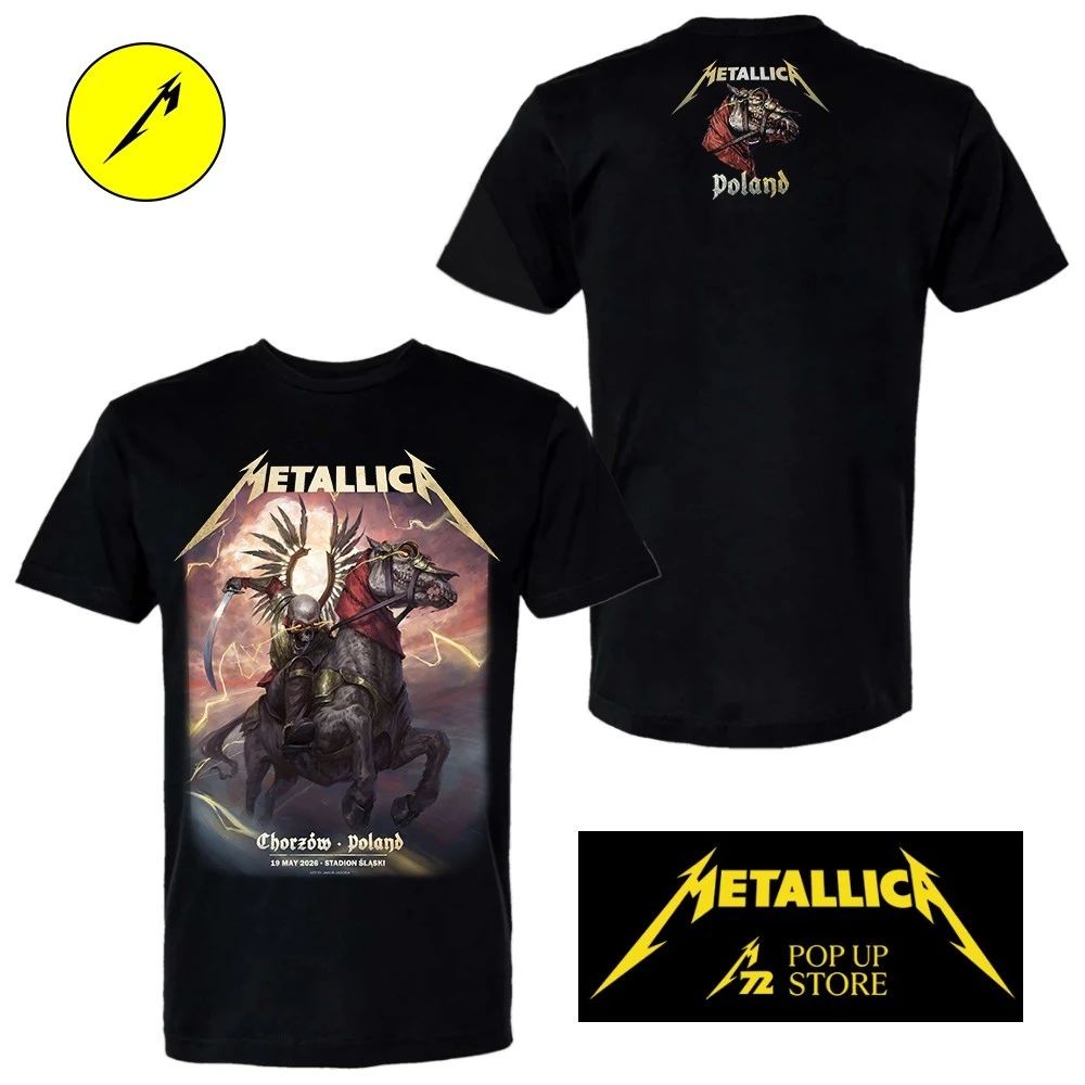 M72 Chorzow Pop-Up Metallica Poster Jakub Jagado Design For May 19 2026 In Chorzow Poland At Stadion Slaski Two Sided Shirt