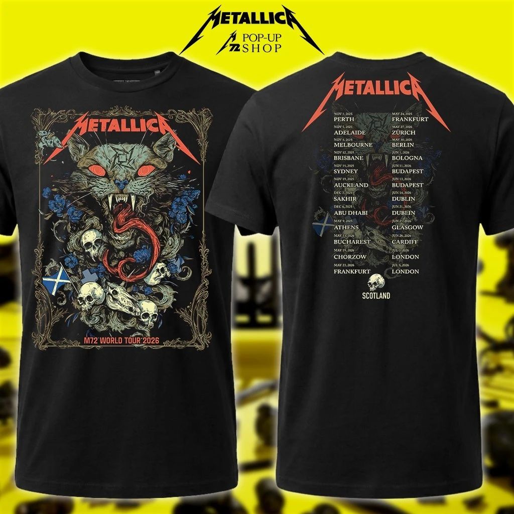 Glasgow, Scotland 25th June 2026 European Leg Metallica Shirt – M72 World Tour 2026 Wolf Skull Jack Tee