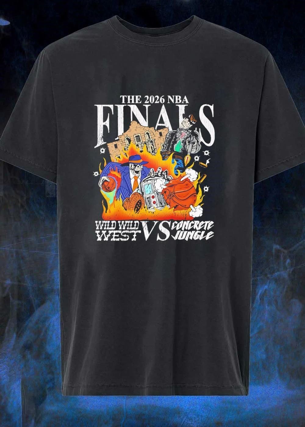The 2026 NBA Finals Wild Wild West vs Concrete Jungle Spurs Knicks Skeleton shirt