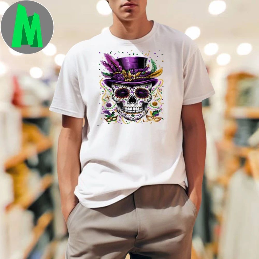 Mardi Gras Skull Top Hat Beads Mask New Orleans Louisiana Shirts
