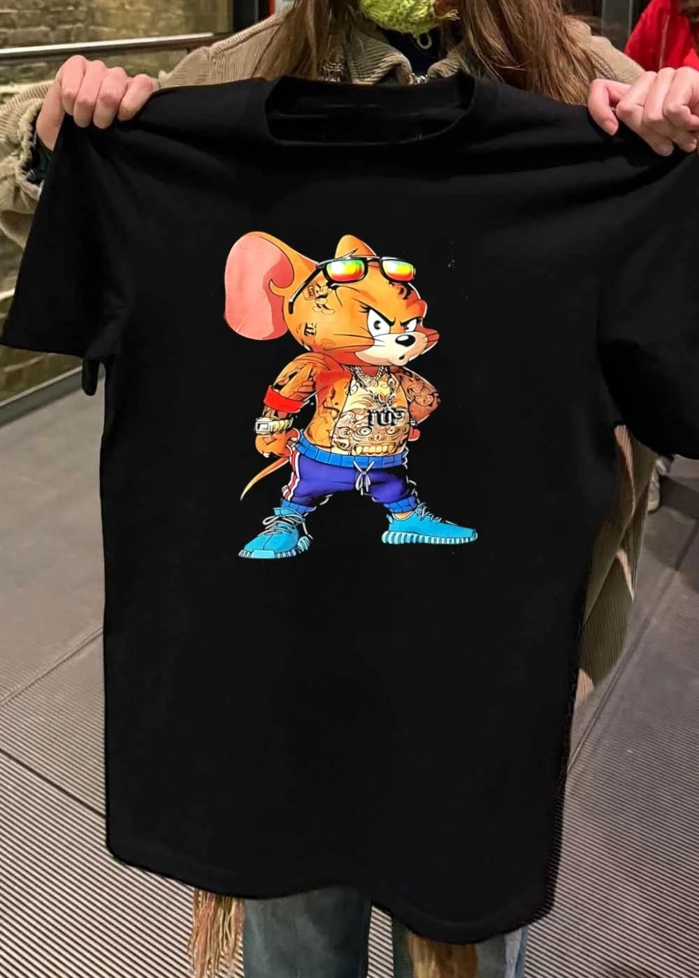 Tattooed mouse wearing sunglasses and jewelry shirt
