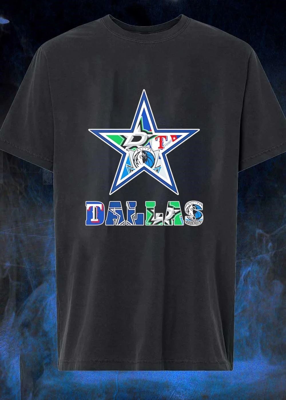 Dallas Stars Mavericks Rangers Fan Logo Print T-Shirt