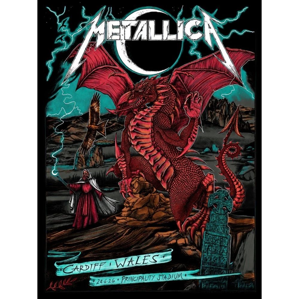 Metallica M72 Cardiff 2026 Pop-Up Shop Poster – June 28, 2026 Principality Stadium, Wales – Art By Duchess Of Dark – Limited Edition Dragon Design 2026