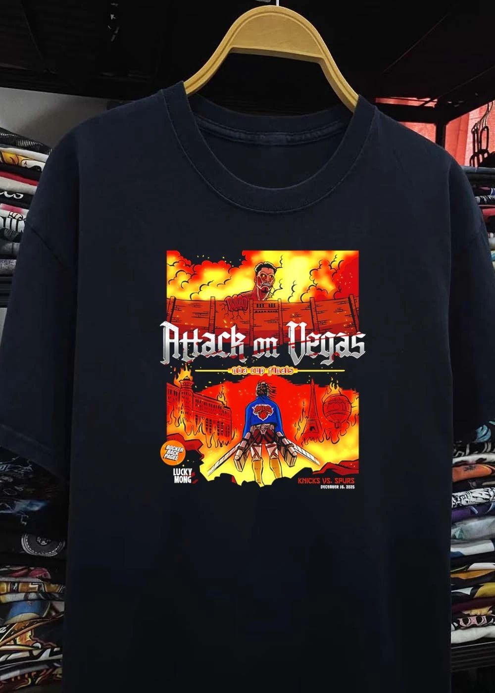 Lucky Mong Attack on Vegas NBA Cup Finals Knicks vs Spurs Shirt