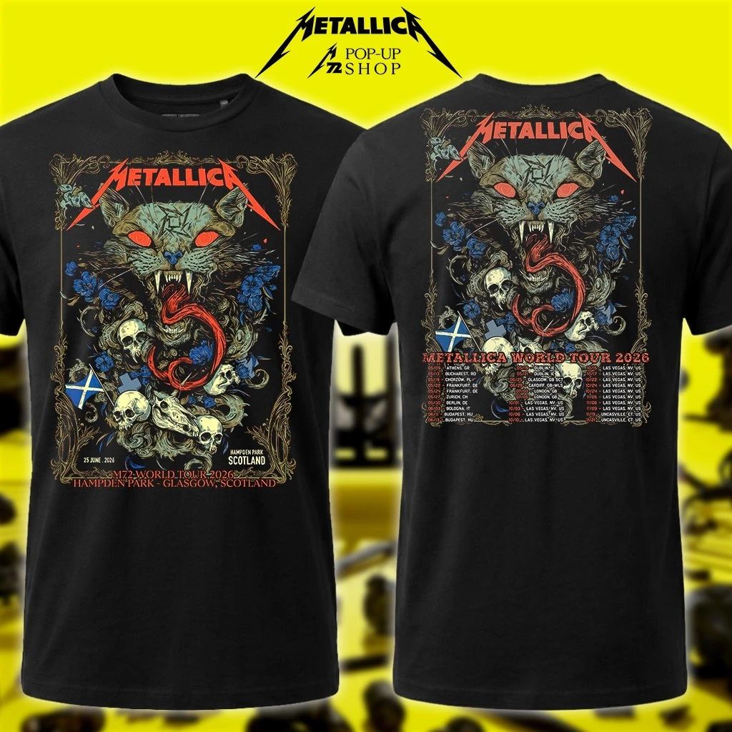 Metallica M72 World Tour 2026 US & EU Tour Pop-Up Shirt – Glasgow, Scotland 25th June 2026 Wolf Skull Jack