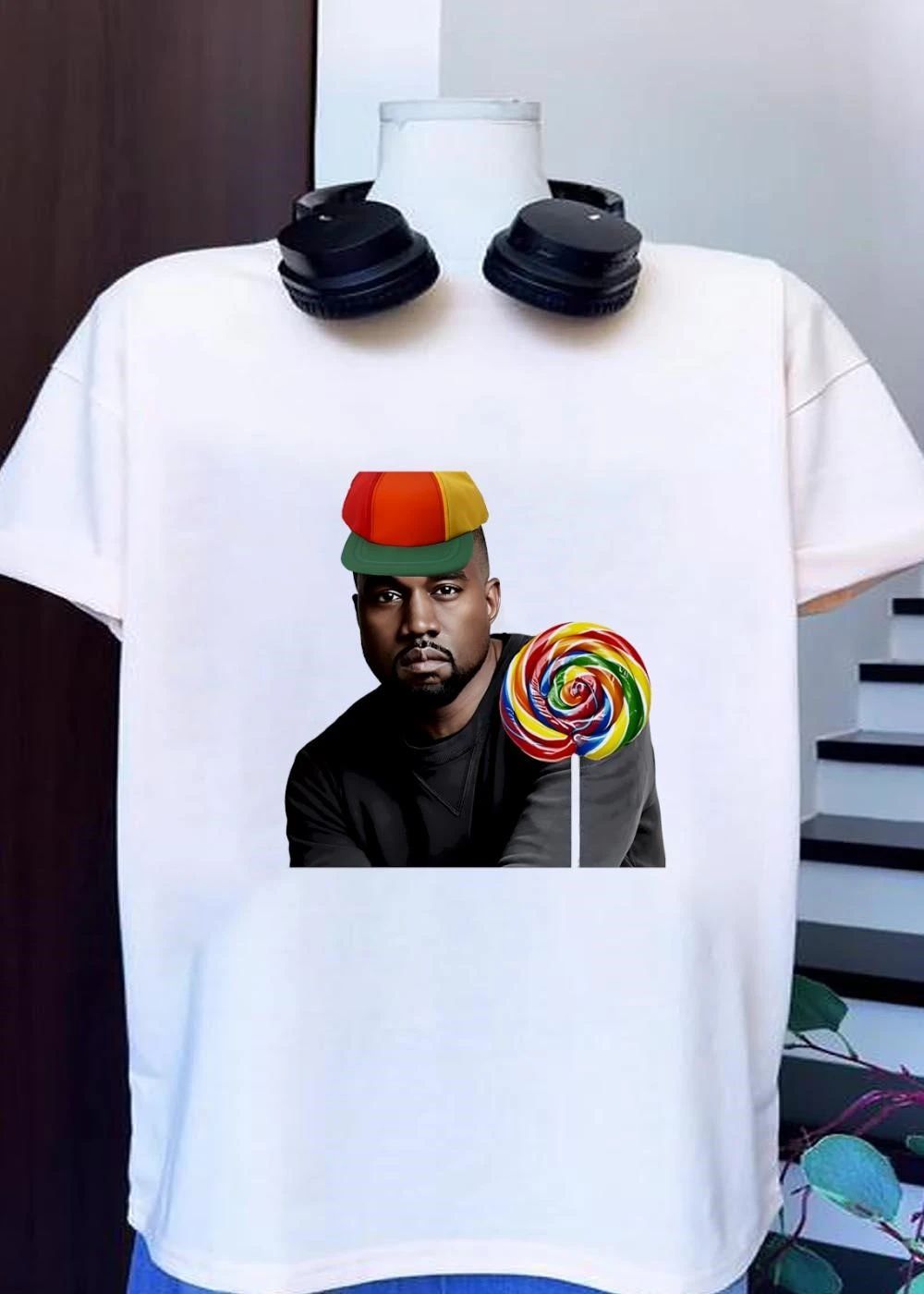 Kanye West Holding Colorful Lollipop T-Shirt