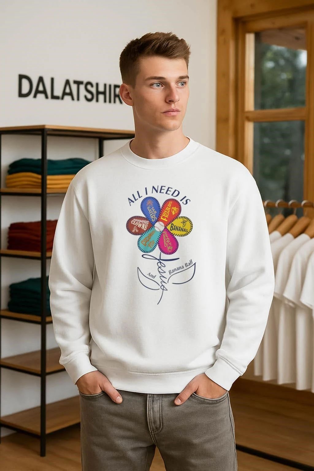 All I Need Is Jesus Banana Ball Flower Baseball Teams shirt