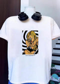 Max Wonderful blonde woman blue eyes aiming gun black bodysuit gold chain black white spiral shirt