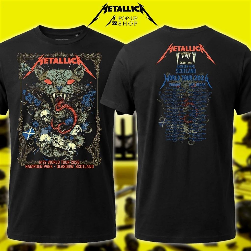 Metallica M72 World Tour 2026 Shirt – Glasgow, Scotland 25th June 2026 Europe & Las Vegas Full Schedule Tee