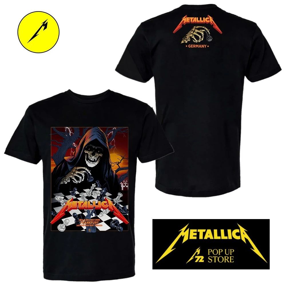 Metallica M72 Frankfurt 2026 Double-Sided T-Shirt – Grim Reaper playing chess Design at Deutsche Bank Park, Germany May 22 and 24, 2026