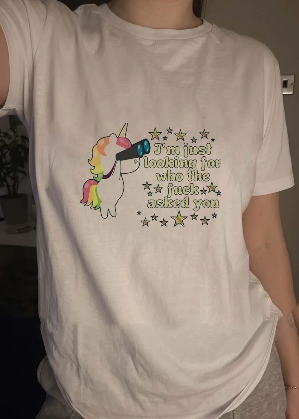 LystDoodles Unicorn Looking Im Just Looking for Who the Fuck Asked You T-Shirt