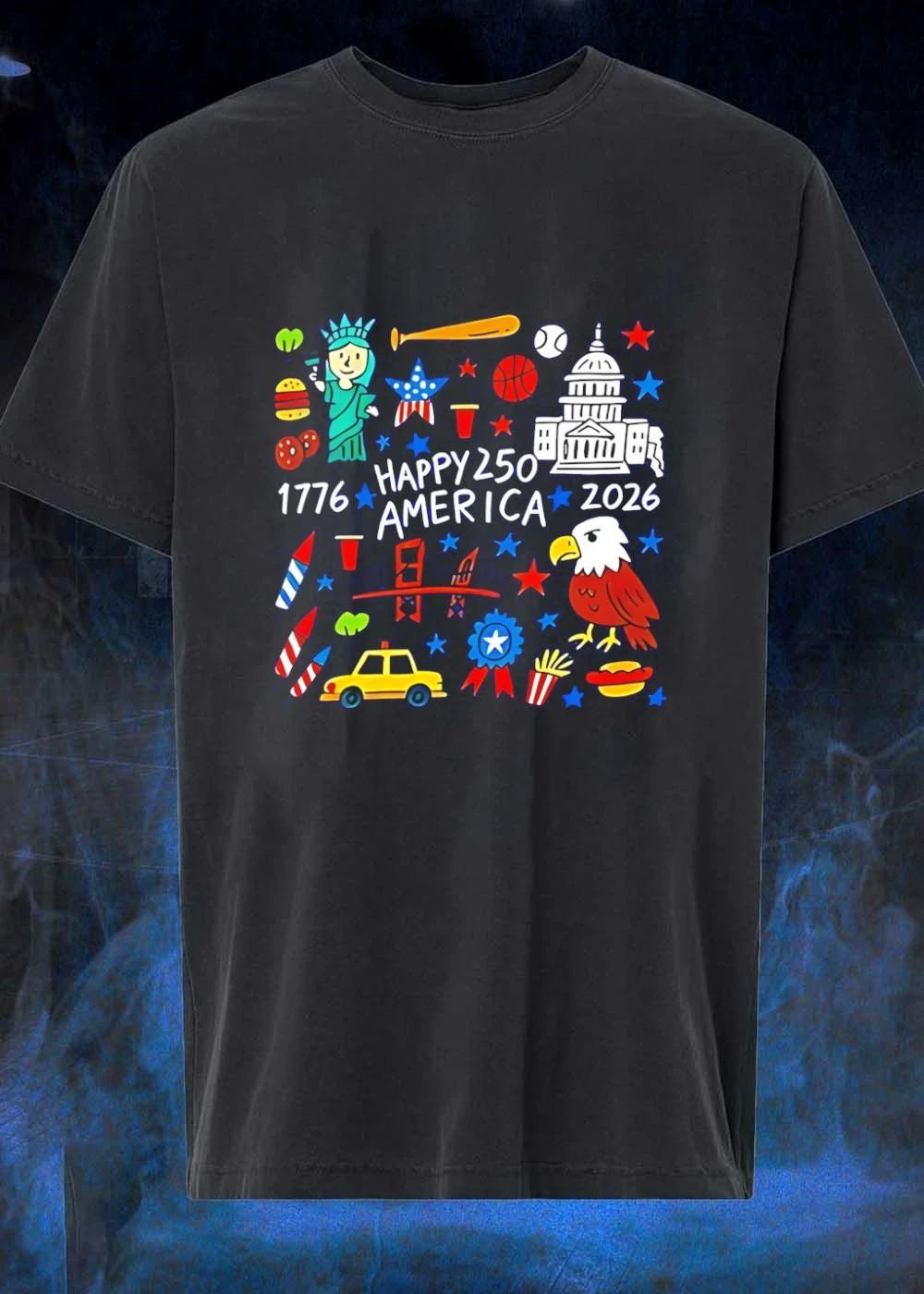 Happy 250th Anniversary Commemorative Icons Symbols USA Patriotic T-Shirt