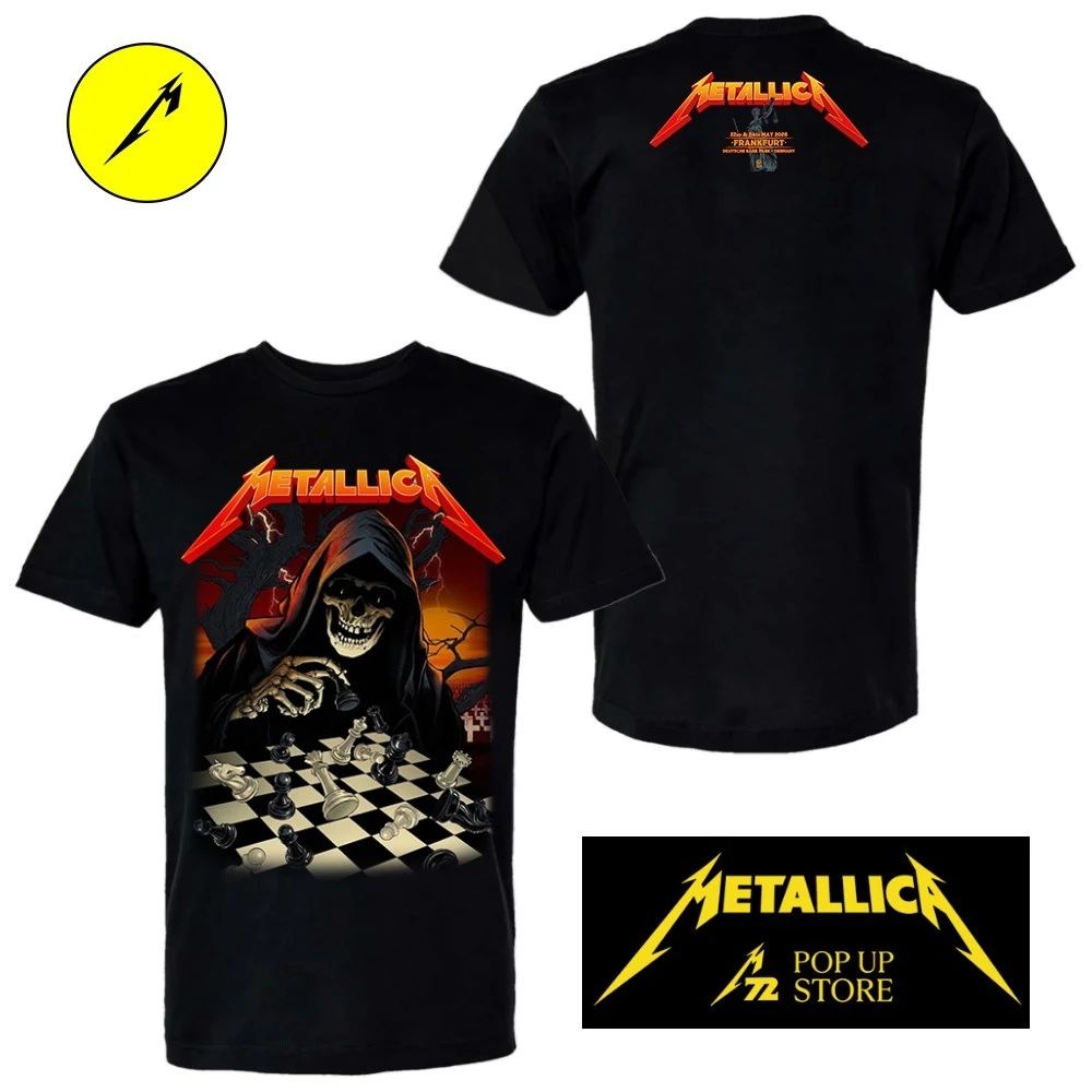 Metallica M72 Frankfurt Pop-Up Shop Doppelseitiges T-Shirt May 22 and 24, 2026 in Germany – Limitierte Auflage, beschränkte Auflage -Grim Reaper playing chess